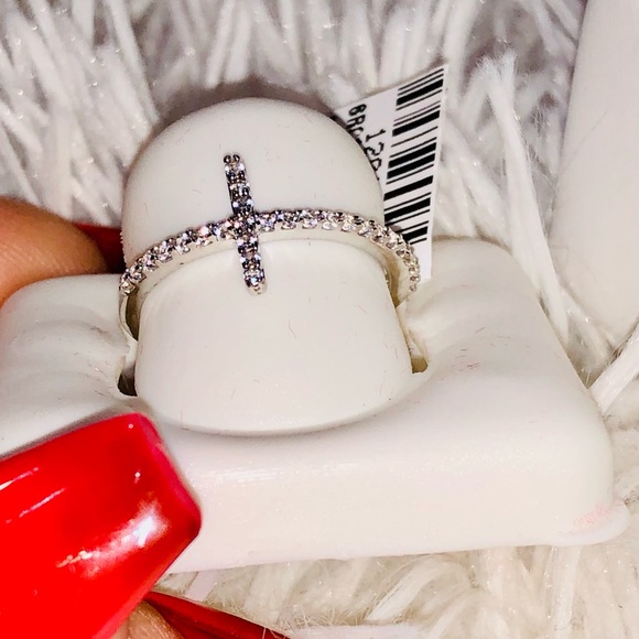 14k White gold vermeil REAL DIAMOND Cross ring, Gift for her, Free Appraisal WOW - Picture 3 of 6